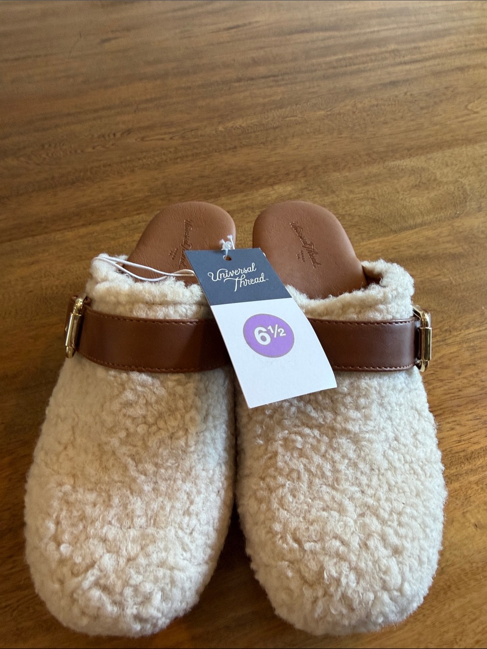 Universal Thread Kids Cream Sherpa Slip-On Clog with Brown Strap